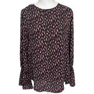 Veronica M. Black Burgundy Ivory Bell Sleeves Top Blouse Womens Size Small